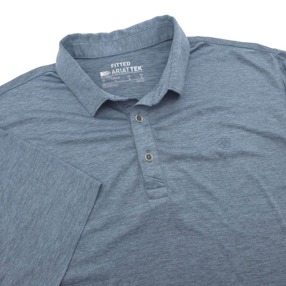 Ariat AriatTEK Mens Large Blue Heathered Fitted Short Sleeve Performance Polo
